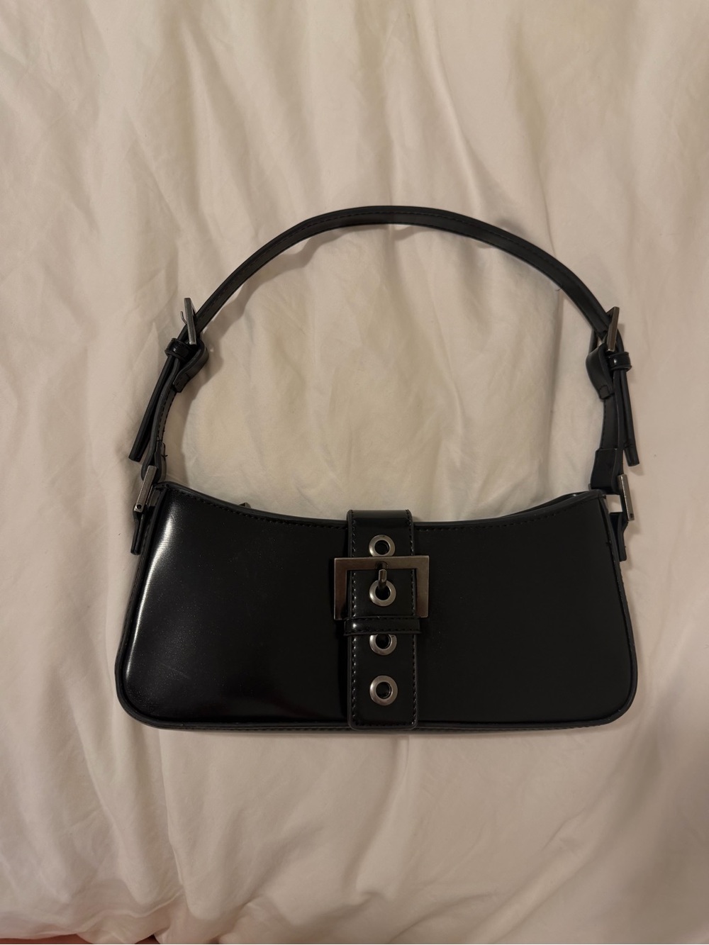 Black Shoulder Bag with Buckle Detail